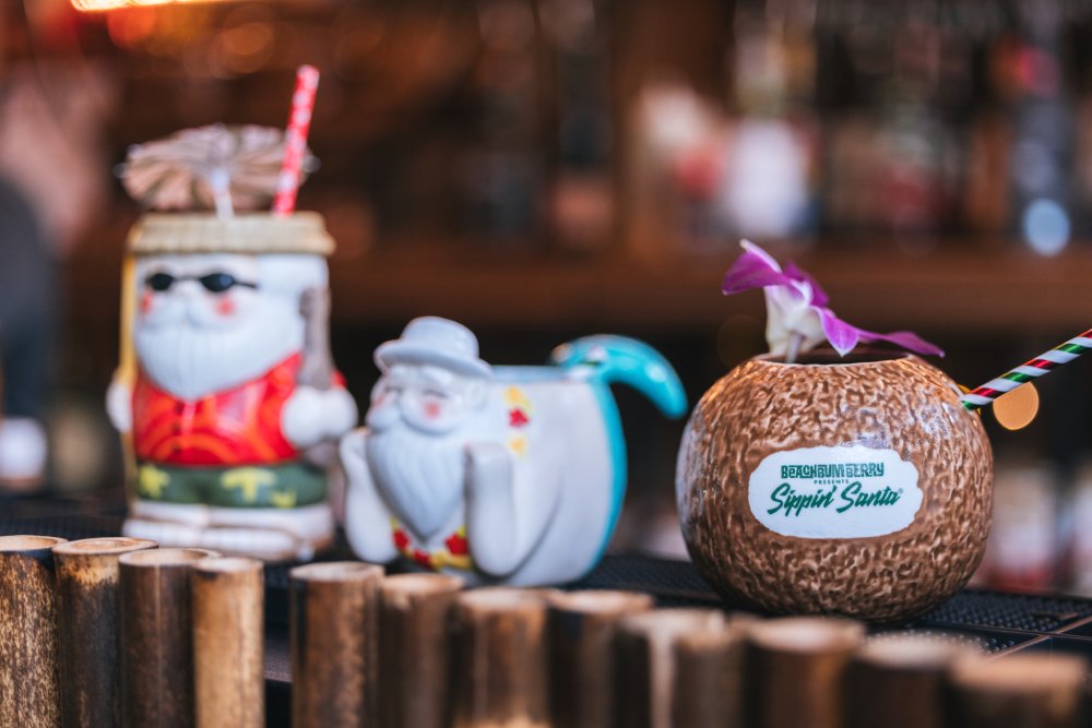 Holiday-themed Tiki drinks at the Sippin Santa event at Prince Waikiki