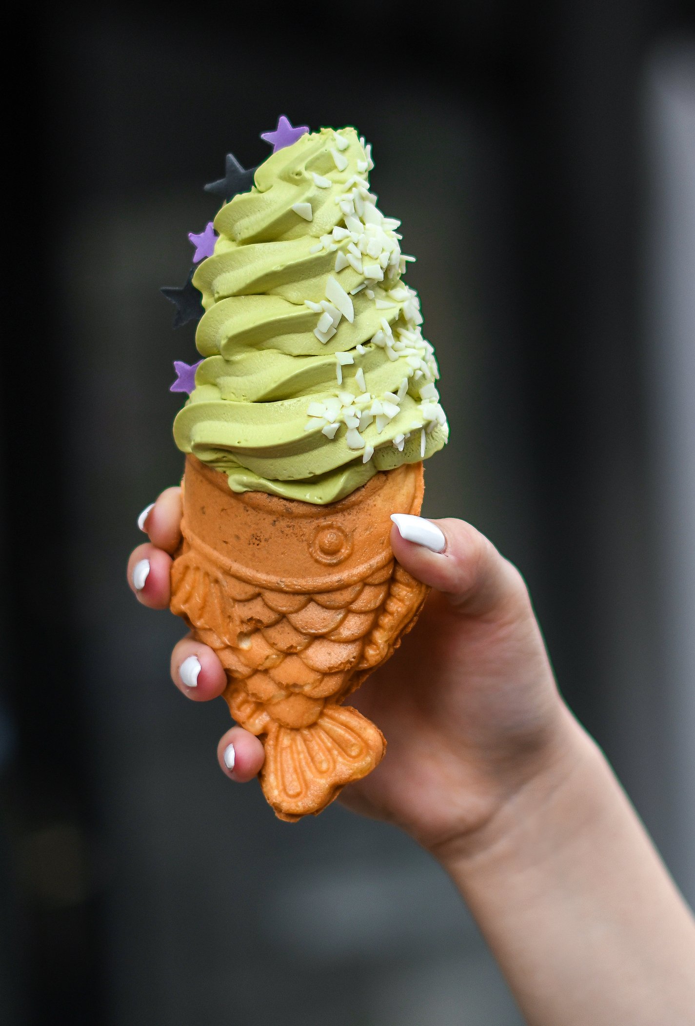 Hand holding taiyaki ice cream